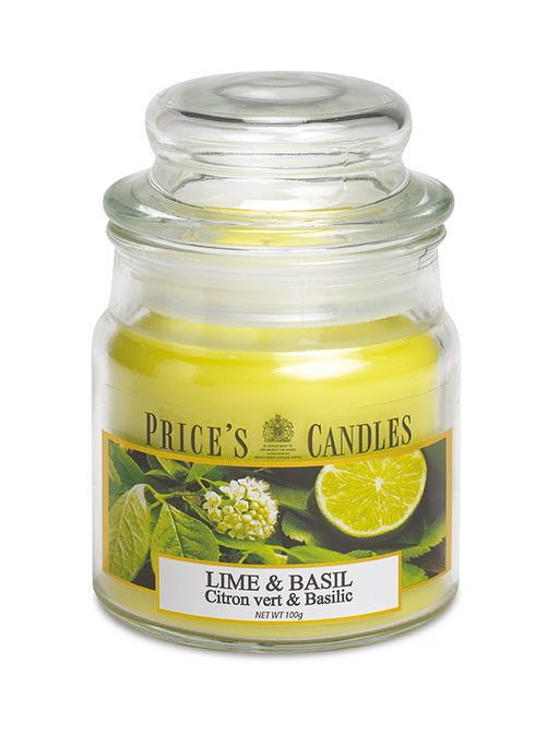 Price's brand Medium Candle Jar with Lid - Lime & Basil
