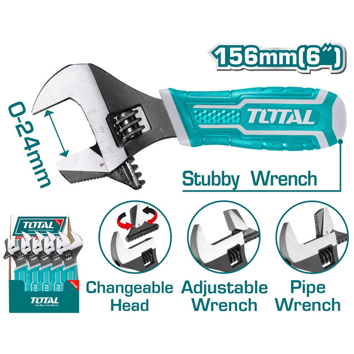 TOTAL 2-in-1 stubby adjustable wrench (THT1016S) Bashiti Hardware