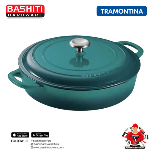 Tramontina 4-quart Covered Enameled Cast Iron Braiser - Teal Bashiti Hardware